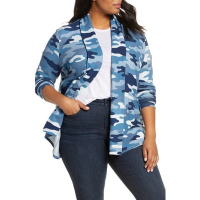 Plus Size Gibson Print Fleece Cardigan, Blue