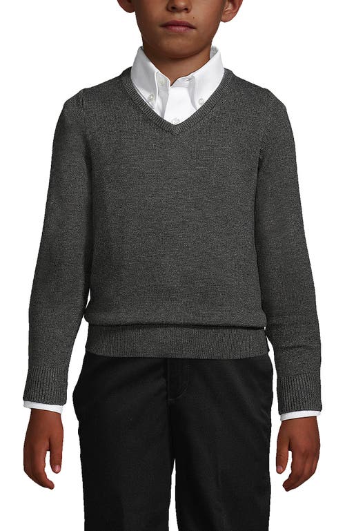 Lands' End School Uniform Boys Cotton Modal Fine Gauge V-neck Sweater In Coal Heather