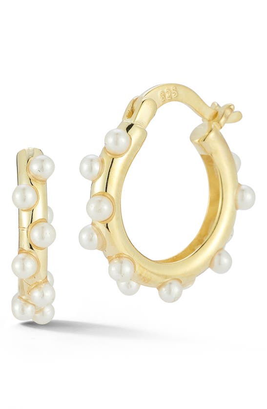 Sphera Milano 14k Gold Plated Sterling Silver 2.3mm Cultured Pearl Huggie Hoop Earrings