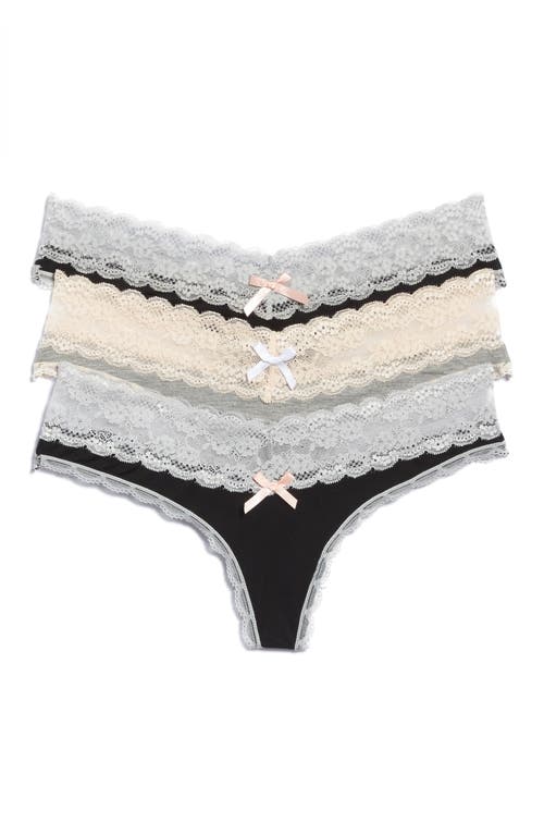 Honeydew Intimates 3-Pack Lace Thong Black/Heather Grey/Black at Nordstrom,