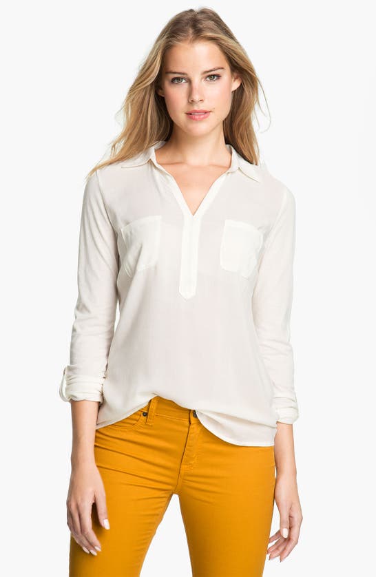 Two By Vince Camuto Mixed Media Shirt In Light Cream