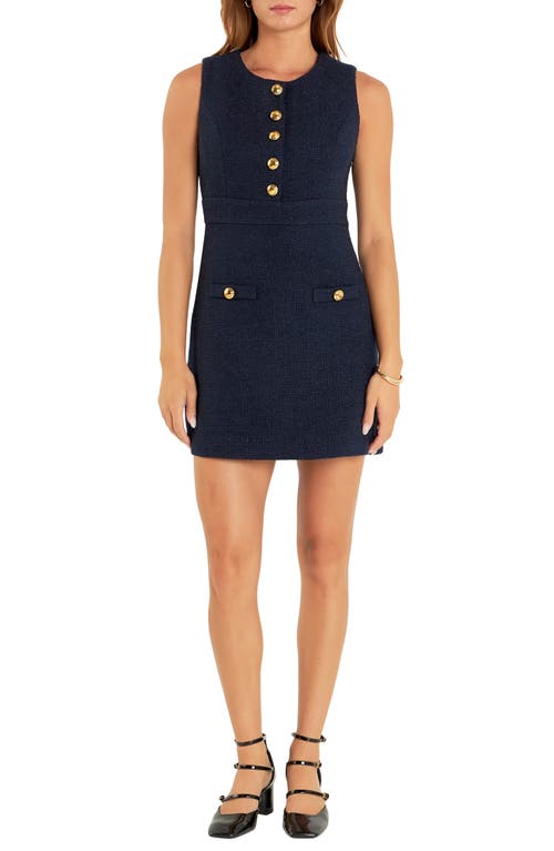 ENGLISH FACTORY ENGLISH FACTORY GOLDEN BUTTON SLEEVELESS TWEED MINIDRESS 