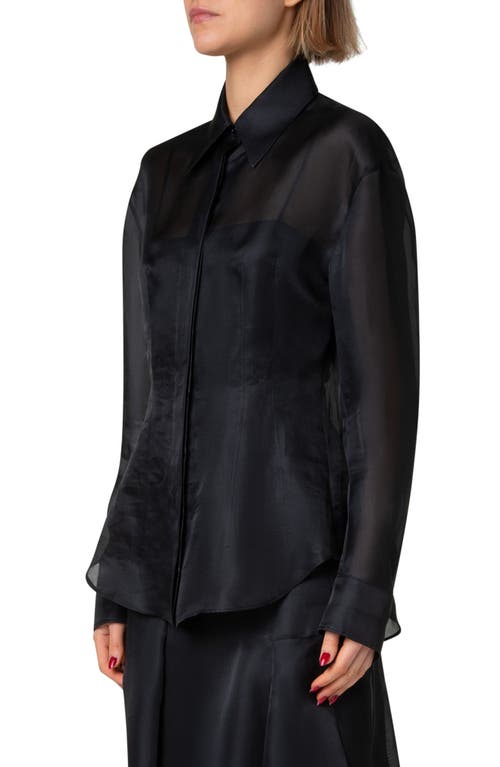 Akris Sheer Silk Organza Button-up Shirt In Black