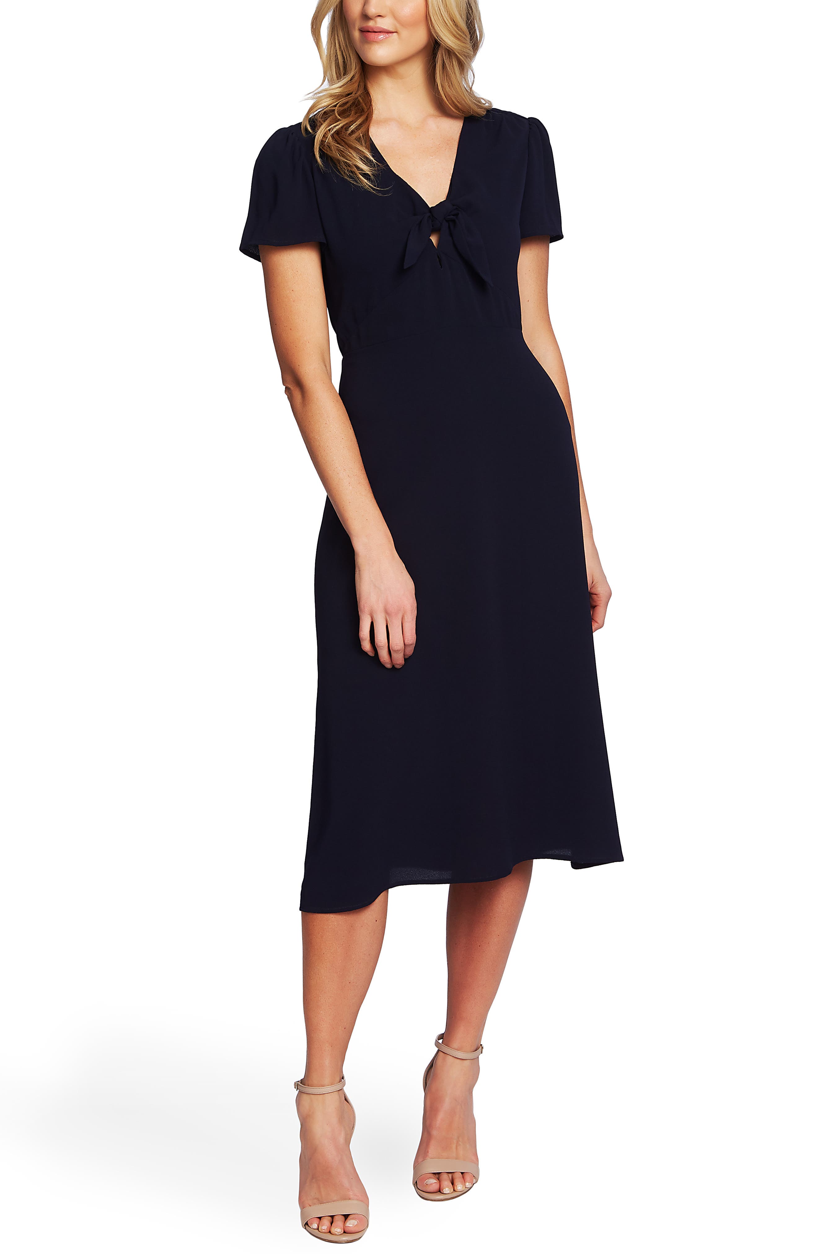 Cece Tie Front Midi Dress, Blue