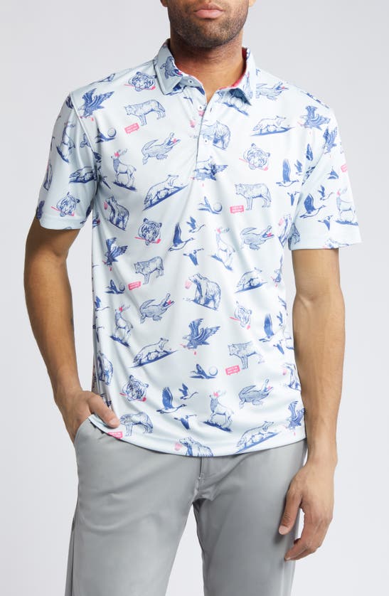 Shop Swannies Ted Animal Print Golf Polo In Sky
