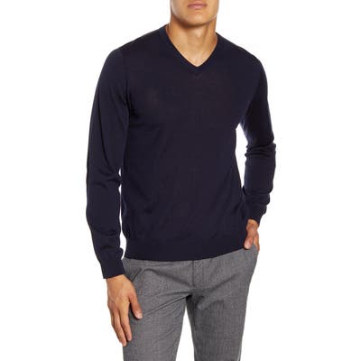 Brax Vico V-Neck Merino Wool Sweater, Blue