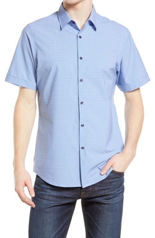 MOVE Performance Apparel Short Sleeve Button-Up Shirt in Blue