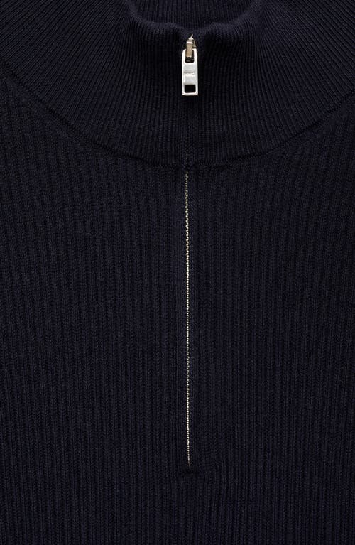 Shop Mango Perkins Half Zip Sweater In Dark Navy