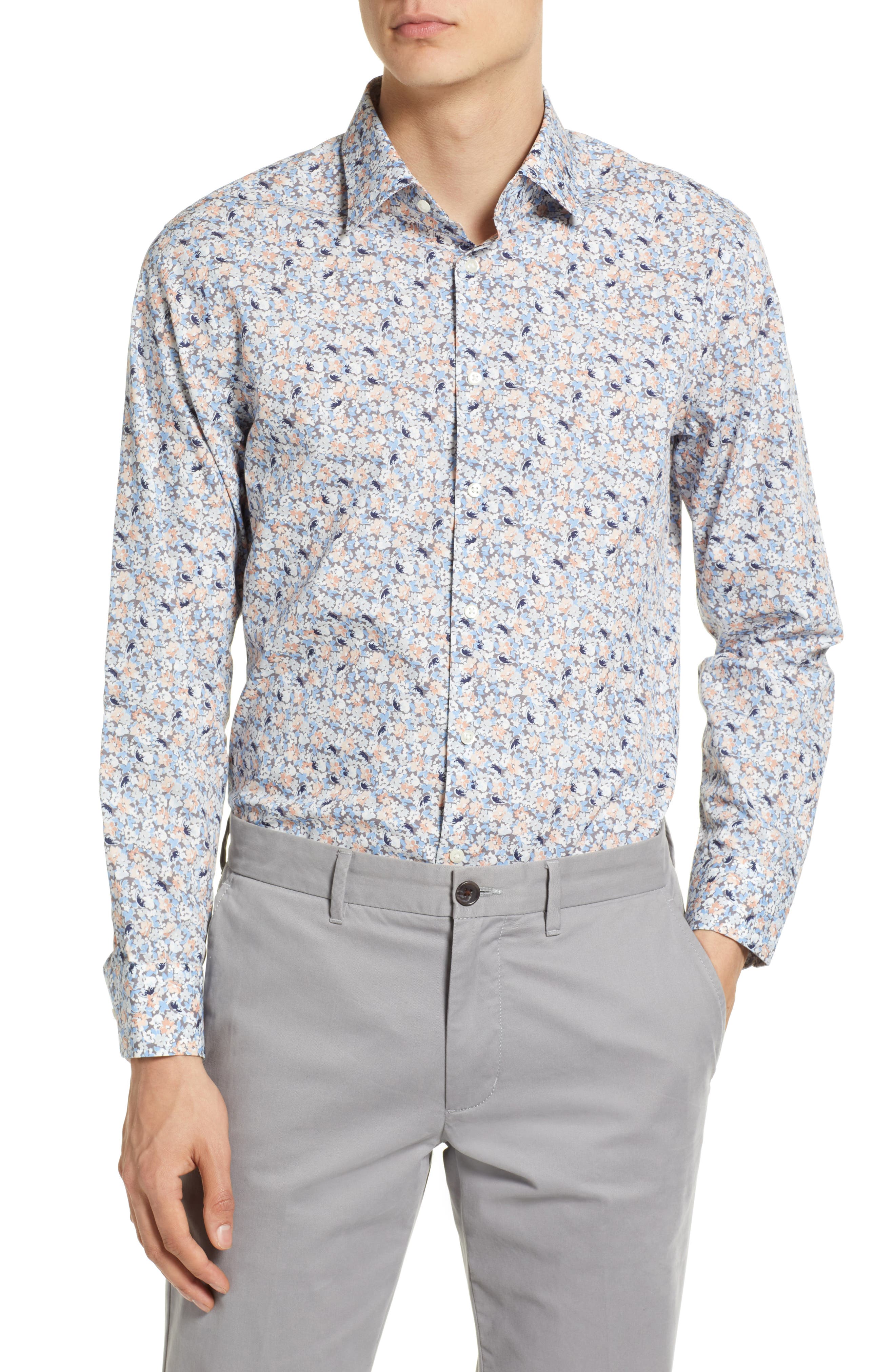 Domple Mens Floral Club Retro Regular Fit Long Sleeve Button Down Blouse Shirt Tops