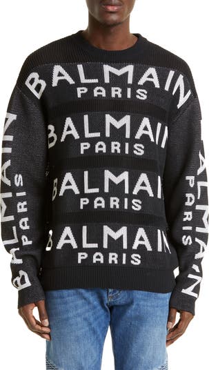 Balmain Logo Jacquard Crewneck Wool Sweater Nordstrom