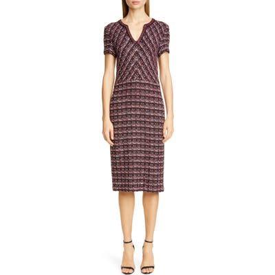 St. John Collection Multi Tuck Tweed Sweater Dress, Burgundy (Nordstrom Exclusive)