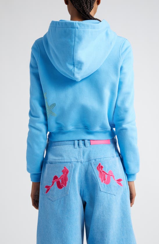Marshall Columbia X Disney 'the Little Mermaid' Slash Cutout Rhinestone Embellished Cotton Zip Hoodie In Blue