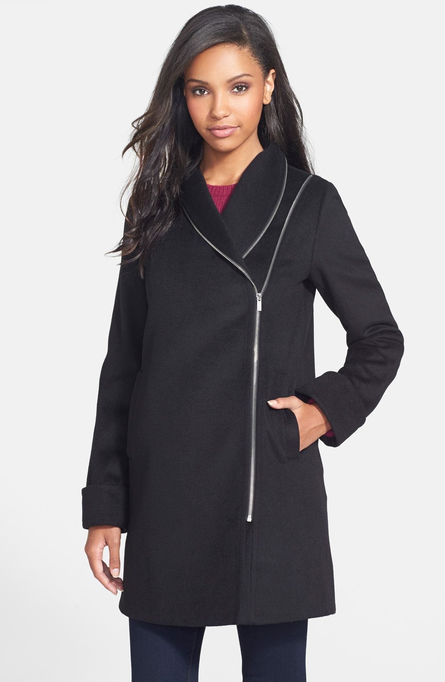 Vera Wang Zip Collar Wool Blend Coat (Online Only) | Nordstrom