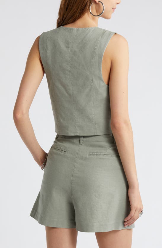 Shop Open Edit Linen Blend Vest In Green Halo