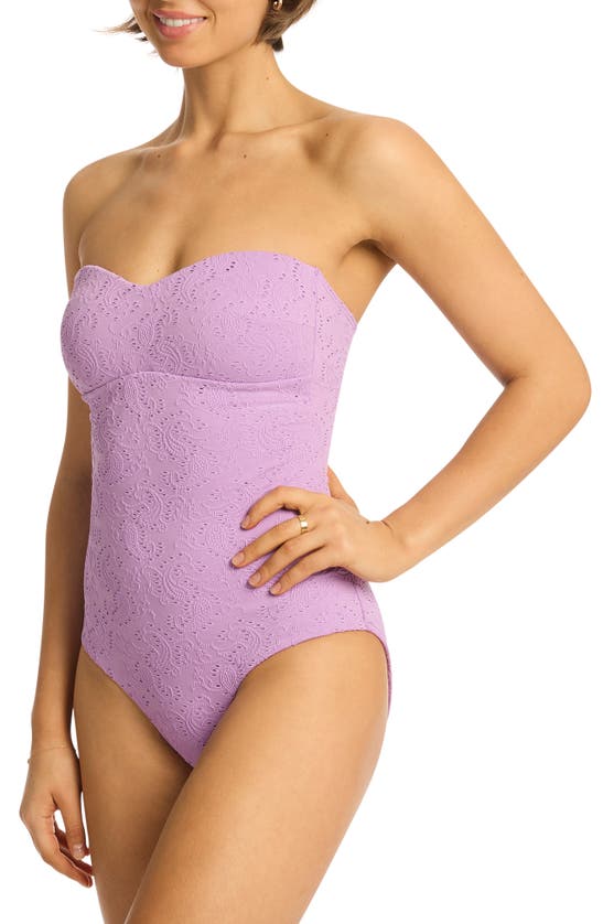 Sea Level Interlace Seamless Bandeau One-piece Swimsuit In Lavender