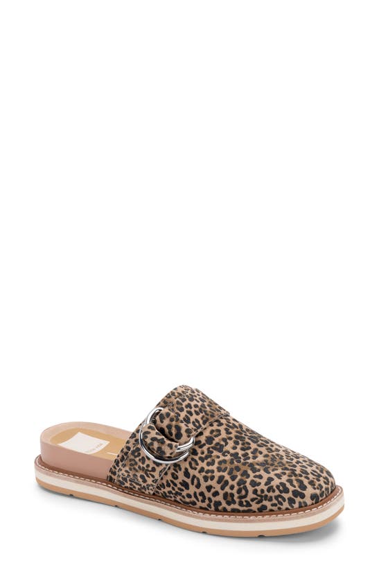 Dolce Vita Verna Faux Shearling Clog In Tan/black Dusted Leopard Suede