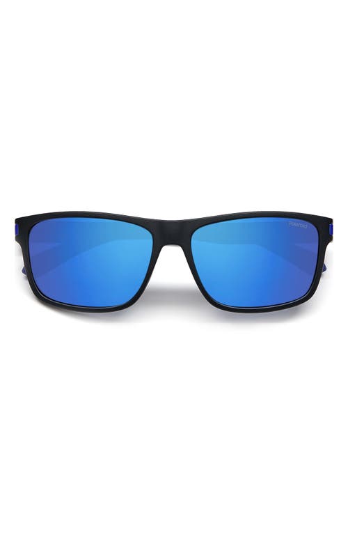 Shop Polaroid 58mm Polarized Rectangular Sunglasses In Matte Black Blue/blue