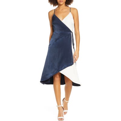 Ali & Jay Cali Romanza Satin Wrap Dress, Blue