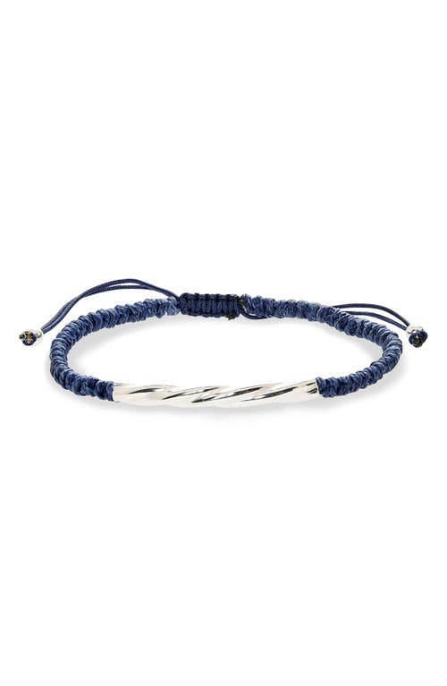 Men's Twisted Tube Macramé Slider Bracelet in Navy