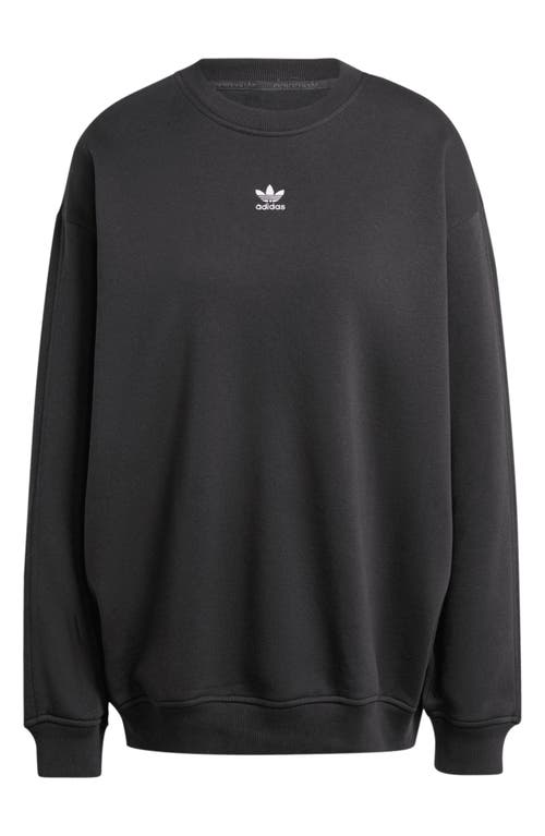 Adidas Originals Essentials Fleece Long Oversized Crew Sweatshirt In Black