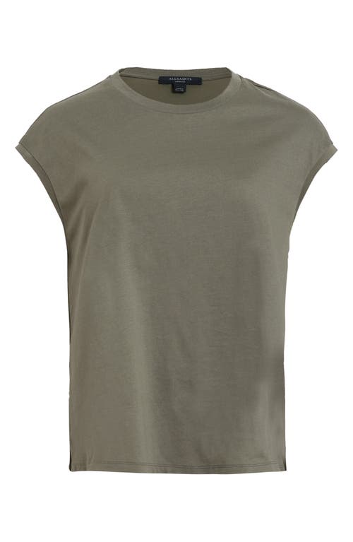 Shop Allsaints Kalma Cap Sleeve Cotton T-shirt In Tarmac Green