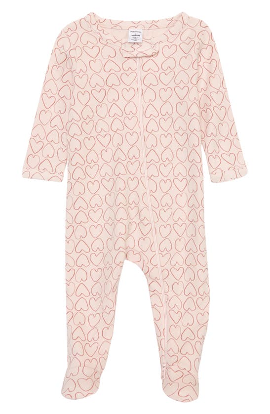 Nordstrom Babies' Print Cotton Footie In Pink Frosty Hearts