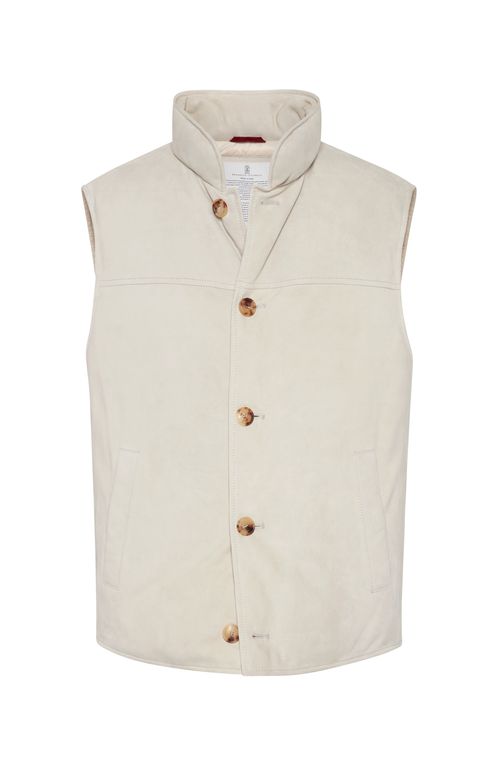 Shop Brunello Cucinelli Suede Down Vest In Natural