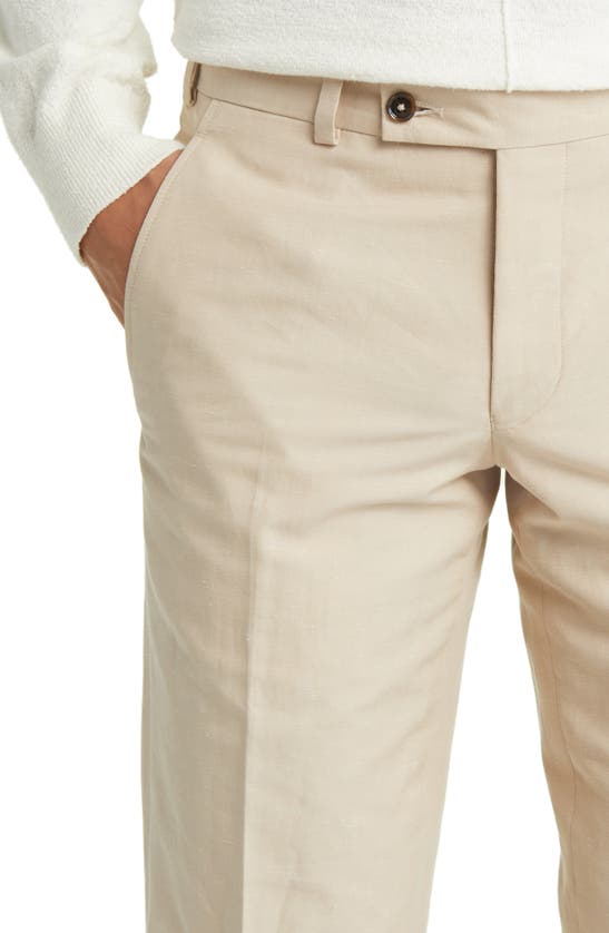 Shop Ted Baker Jerome Flat Front Linen & Cotton Dress Pants In Tan