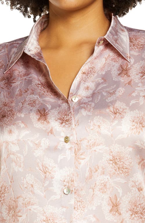 Shop Vince Dahlia Floral Print Silk Shirt In Lotus Shell