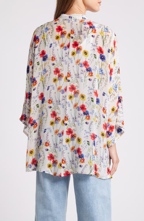 Apny Floral Open Front Jacket In White Multi
