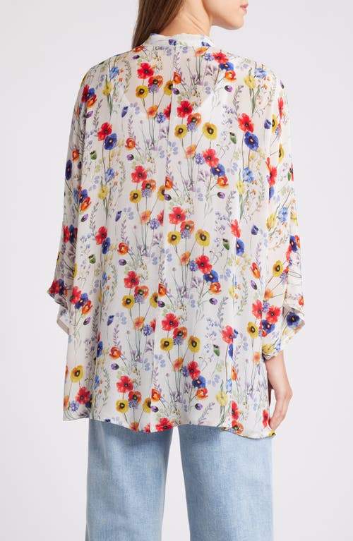 Shop Apny Floral Open Front Jacket In White Multi