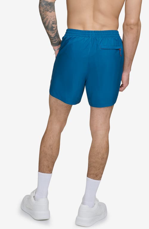 Dkny Stretch Ripstop Swim Trunks In Poseidon
