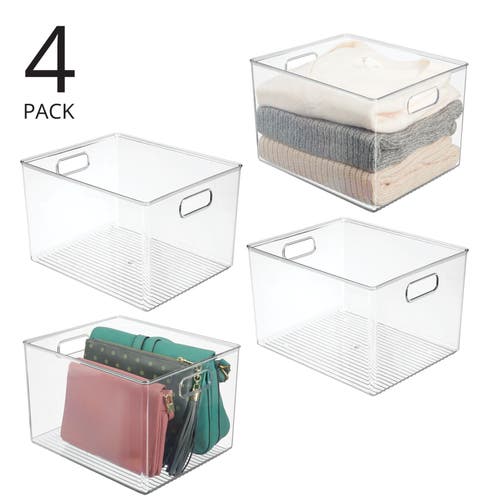Mdesign Plastic Closet Storage Organizer Container Bin, Handles In Clear