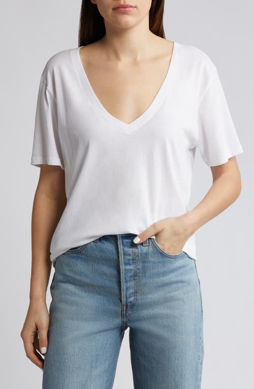 Oversize V-Neck Cotton T-Shirt in White