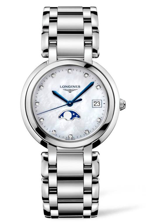 Longines PrimaLuna Diamond Bracelet Watch, 30mm in Silver/Mop/Silver at Nordstrom