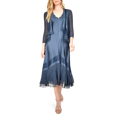 Petite Komarov V-Neck Midi Dress With Jacket, Blue