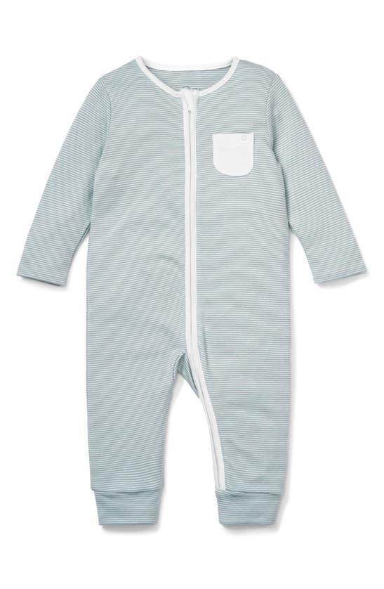 Mori Stripe Fitted One-piece Pajamas In Blue Stripe