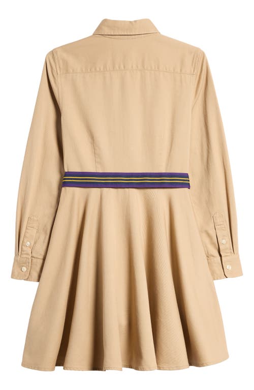 Polo Ralph Lauren Kids' Long Sleeve Belted Cotton Shirtdress In Classic Khaki