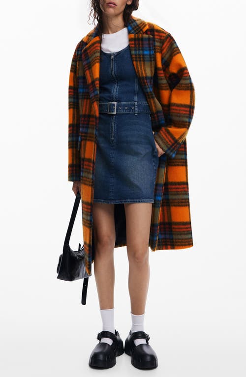 Shop Desigual Napoles Plaid Coat In Orange