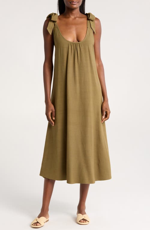 Tie Shoulder Sundress in Olive Burnt