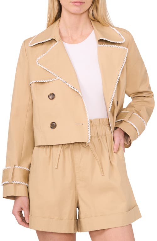 Shop Cece Scallop Double Breasted Crop Trench Coat In Hazelnut Beige