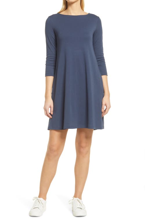 Caslon(R) Cotton Knit Swing Dress in Navy Indigo