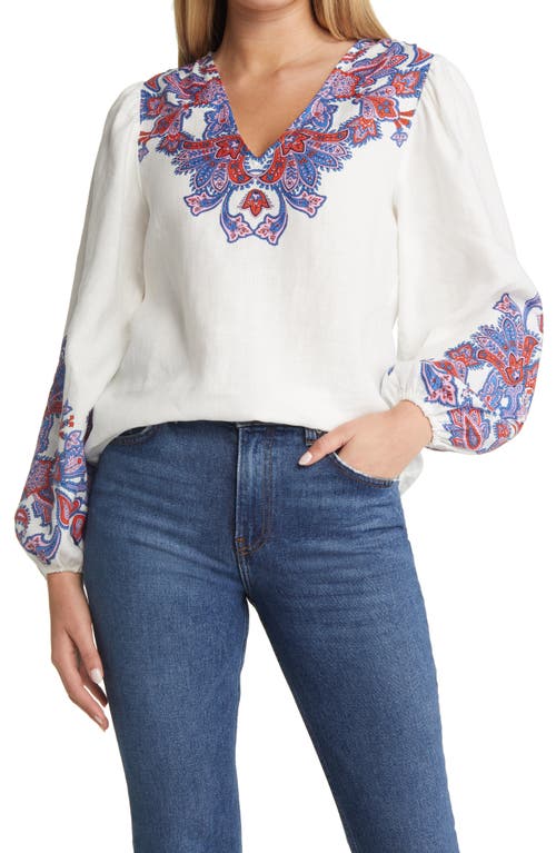 Boden Print Linen Top in Ivory Paisley Bud