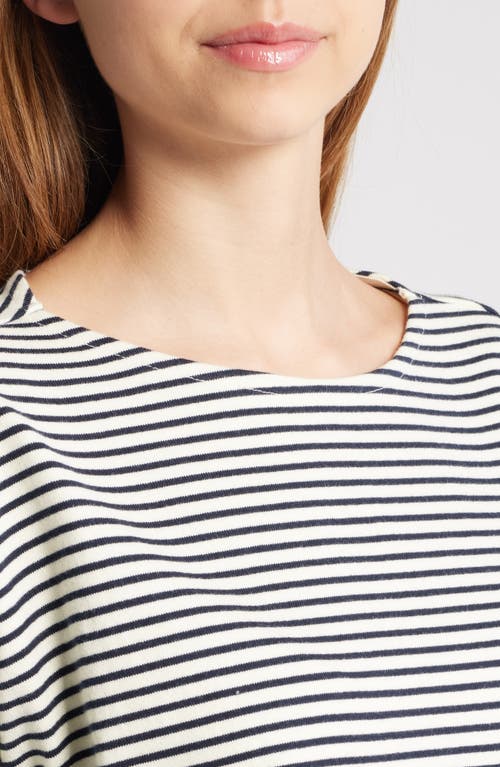 Shop Rails Macy Stripe Long Sleeve Cotton T-shirt In Ivory Navy Micro Stripe