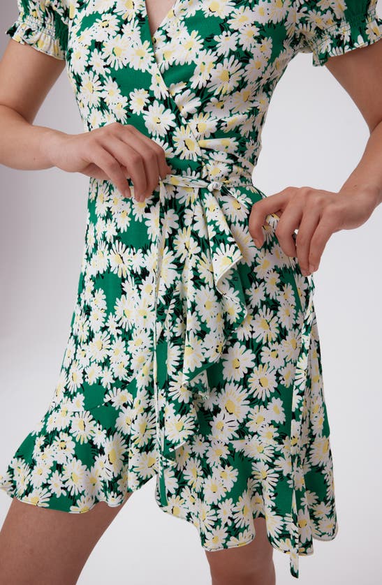 Shop Diane Von Furstenberg Emilia Daisy Print Wrap Minidress In Vintage Daisies Green