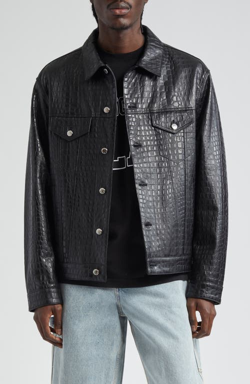 Bragging Rights Croc Embossed Leather Jacket in Black
