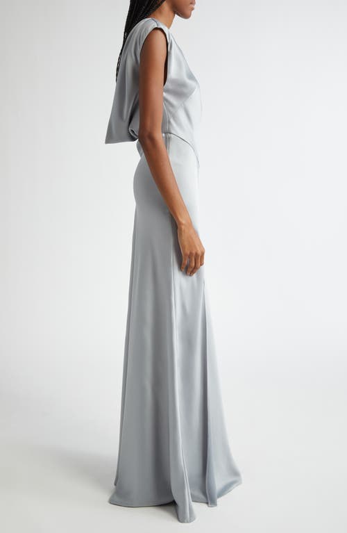 Shop Ramy Brook Joanna Cowl Back Satin Gown In Dove Grey