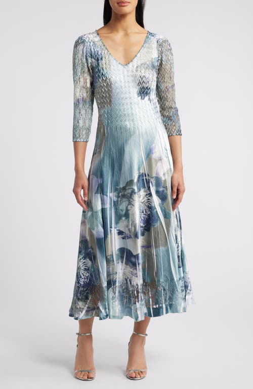 KOMAROV KOMAROV LACE SLEEVE CHARMEUSE & CHIFFON COCKTAIL DRESS