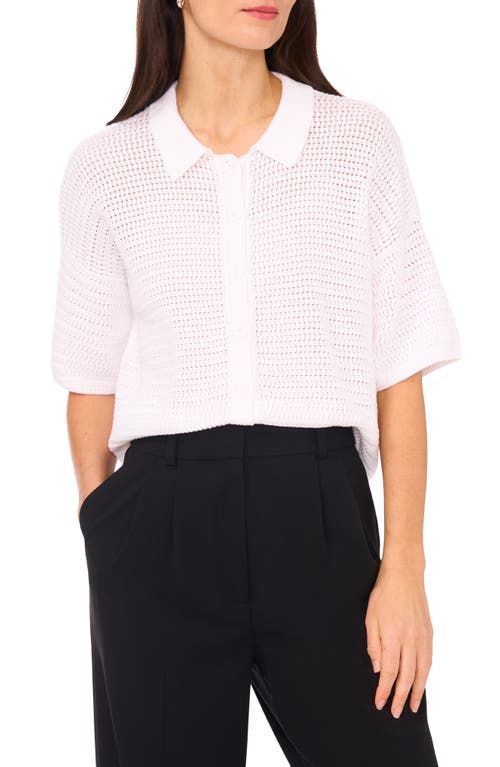 Halogenr Halogen(r) Open Stitch Button-up Polo Sweater In Bright White
