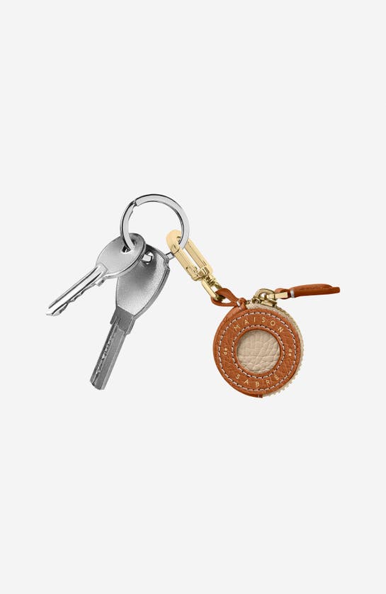 Maison De Sabre Leather Airtag Charm In Pecan Nude
